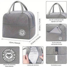 ANGYBEFUN Lonchera Termica de Comida Bolsa de Almuerzo Aislada para Mujer Hombre, Bolsa de Fiambrera Isotérmica, Bolso de Mano Tote Funcional para Trabajo, Picnics, Fiestas, Camping, Playa, Oficina