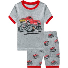 Little Boys Pajamas Short Set Summer Clothes Pjs for Toddler Kids Monster Truck Short Sleeve 100% Cotton Sleepwear Size 3
