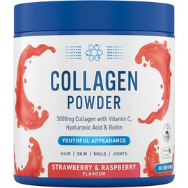 Applied Nutrition Collagen Powder - Strawberry & Raspberry Flavour - 5000mg Hydrolysed Bovine Flavoured Collagen Peptides with Vitamin C, Hyaluronic Acid & Biotin (165g - 30 Servings)