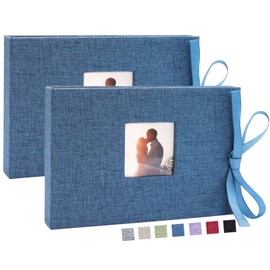 Vienrose Small Photo Album 4x6, Mini Picture Book with 26 Pockets, Clear Pages Holds 52 Photos, Linen Fabric Cover Postcards Photobook Blue 2 Pack