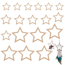 KASESSS 18Pcs Dream Catcher Rings, Wood Rings for Craft, Hoops for Crafting, Wood Stars for Crafting, 3 Size Star Shaped Wooden Hoop Rings for Floral Wreath Wall Hangings DIY Craft Supplies Home Decor