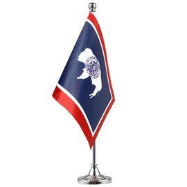 GentleGirl.USA Wyoming State Flag Wyoming WY Flag, Small Mini Wyoming State Flag Desk Flag Stick Office Table Flag on Stand Base, US Festival Events Celebration Decoration,Desk Home Decoration