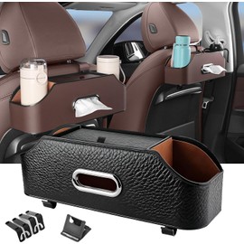 Organizador 3 en 1 para asiento trasero de coche, multifuncional, universal, con caja de pañuelos y almacenamiento (Negro)