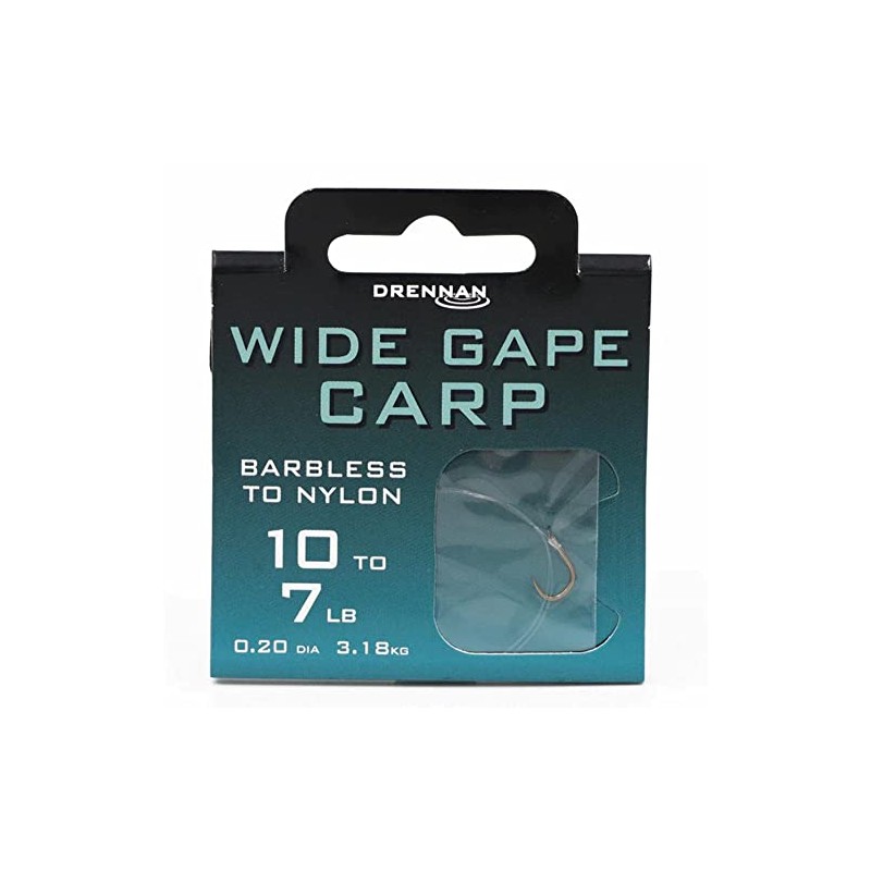 Drennan Hooks to Nylon Wide Gape Carp Barbless