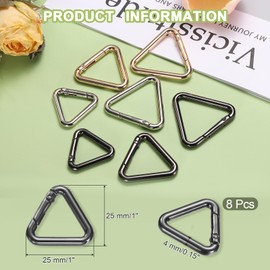 sourcing map 8 Pcs Triangle Spring Key Ring 1 Inch Metal Buckle Spring Snap Clip Trigger for Keychains Bags Purse Handbags Hanging Crafts DIY Accessories Decorations, Black