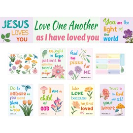 Christian Classroom Decoration Christian Religious Bulletin Board Decoration Bible Verse Scripture Wall Poster Classroom Nursery Bedroom Wall Display Set Teacher Church VBS Wall Decor