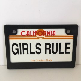 NEW Mini License Plate & Frame Bike Bicycle California GIRLS RULE Beach Cruiser