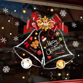 Christmas Window Clings Decorations Cartoon Merry Christmas Window Stickers for Glass Window Xmas Bell Snowflake Elk Gingerbread Man Window Clings Christmas for Holiday Party Window Decoration