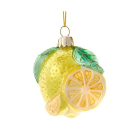 The Bridge Collection Glass Lemon Ornament - Yellow Lemon Ornament for Holiday Decor - Citrus Fruit Christmas Ornament - Food Ornament