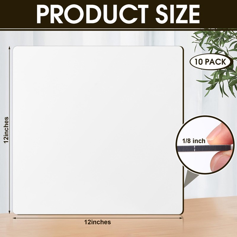 Landical 10 Pack 12" x 12" Square Sublimation Hardboard Blanks