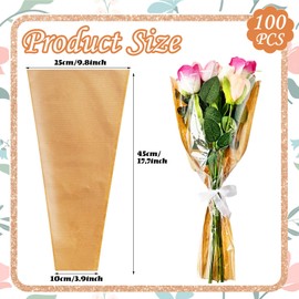100 PCS Flower Bags for Bouquets,Flower Wrapping Papers,Kraft Flower Wrapping Bags,Floral Wrapping Paper Flower Sleeves for Valentine's Day,Wedding,Graduation,Mother's Day(17.7" x 9.8" x 3.9" )