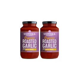 Sonoma Gourmet Roasted Garlic Pasta Sauce | USDA Organic, Non-GMO, No Sugar Added | Made With Fresh Ingredients | 25 Ounce Jars (Pack of 2)
