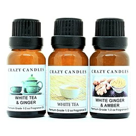 Crazy Candles 3 Bottles Set, 1 White Tea & Ginger, 1 White Tea, 1 White Ginger & Amber 1/2 Fl Oz Each (15ml) Premium Grade Scented Fragrance Oils