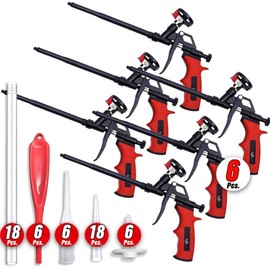 Luft Professional Expanding Foam Spray Gun (6 Insulation Guns + 18 Extenders) PU Insulating Applicator Heavy Duty Metal Body Dispensing Foam Gun Suitable for Caulking, Filling, Sealing (6 Pack)