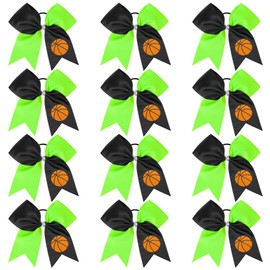 12 PCS Basketball Cheer Bows 8" Large Hair Bows Ponytail Holders for Girls Cheerleader Game Day Sports Team Spirit Accessories Handmade Glitter Streamer Hair Ribbons Bulk