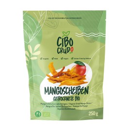 CIBO CRUDO crudo biologico vegan Bio Mango Getrocknet - 250g. Getrocknete Mango ohne Zucker. Mangostreifen zur Verwendung als Snack oder in S???en Rezepten. Reich an Vitamin A & C Ballaststoffe und Antioxidantien.