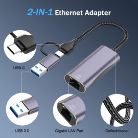 USB C to Ethernet Adapter, USB 3.0 to RJ45 Gigabit LAN Nylon Braided Wired Network 1000Mbps, Aluminum Alloy USB Ethernet Adapter for Windows, MAC OS, Linux Steam Deck, Switch Tablet, Laptop
