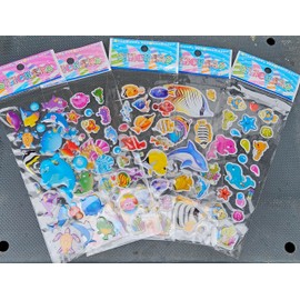 Fat-catz-copy-catz 5X Sheets of Fish, Whale, Shark, Clown Fish, Sea Life Puffy 3D Style 100+ Stickers for Craft Kids Scrap Books