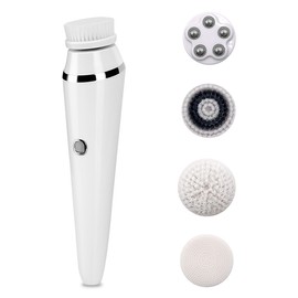 Electric Facial Cleansing Brush with 4 Interchangeable Heads, Rechargeable Face Scrubber Exfoliator, IPX7 Waterproof, Long Battery Life, Deep Pore Cleanser for All Skin Types