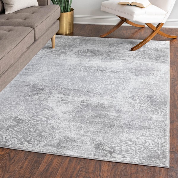 Unique Loom Sofia Collection Area Rug - Grand (7' 10" x 10' Rectangle, Light Gray/ Ivory)