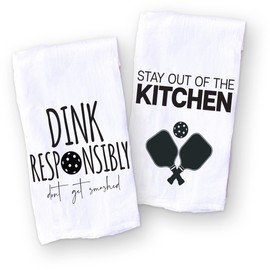 Funny Kitchen Towel - Pickleball Dish Cloth Set with Stay out of the Kitchen and Dink Responsibly Gift for Him or Her - Retirement - Christmas - Mothers Day - Fathers Day - Birthday (Dink/Kitchen Set)
