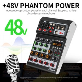 XTUGA 4 Channel Audio Mixer for PC, DJ Sound Board with 99DSP/Equalizer/PAD/HPF, Stereo Mixer with USB/Bluetooth/48V Phantom Power for Karaoke Party Studio Streaming Recording（F4A)