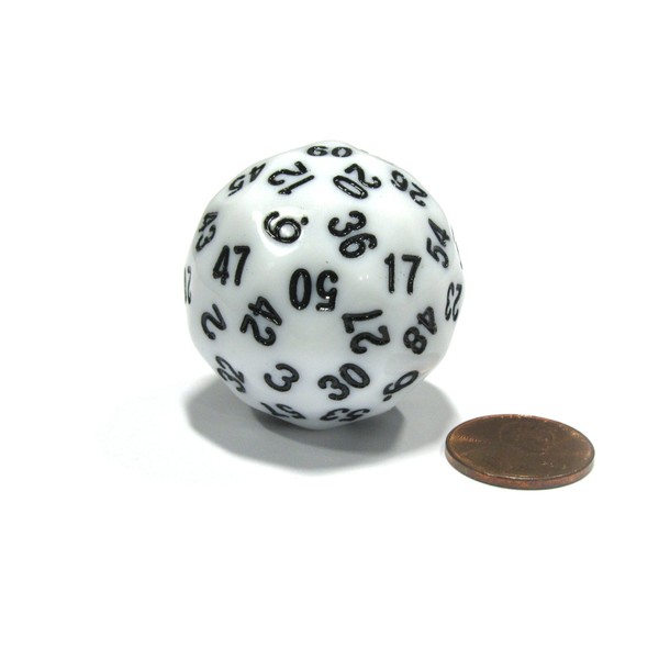 Koplow Games Sixty-Sided D60 35mm Large Gaming Dice - White with Black Numbers