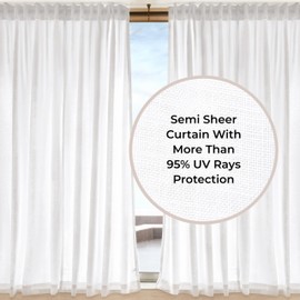 D'Moksha Homes Hemp Curtain 84 Inches Long - White Curtain - 52 x 84 Inch 1 Panel Light Filtering Rod Pocket Curtain with Back Tab Hang - 100% Pure Hemp Linen Window Curtain Panel for Living Room