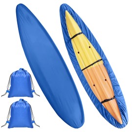 2 Pack Waterproof Kayak Covers 8.5-9.8ft Heavy Duty 420D Kayak Guard Sun Shield Protector with 2 Storage Bag 3 Adjustable Buckles for Outdoor and Indoor Canoe Paddle Board Storage, Blue
