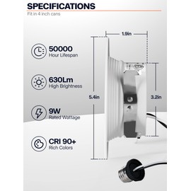 12 Pack 4 Inch LED Can Lights Retrofit Recessed Lighting, 5CCT 4 Inch Recessed Downlight Selectable 2700K-6000K Dimmable, 9W 630LM Recessed Lights with Metal Smooth Trim- ETL and Energy Star Certified