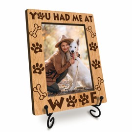 4x6 Picture Frame With A Metal Support - You Had Me At Woof - Dog Theme Wooden Photo Frame For Tabletop Display(Vertical), Gift For Pet Owner, Dog Lover, Kids & Adult, Memorable Home Decorations- A02