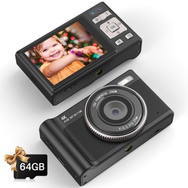 Forc Digital Camera, Kids Camera, 4K FHD 1080P 64MP Point and Shoot Digital Cameras with 64GB Card, 18X Zoom, Anti Shake, Compact Small Camera for Kids Gifts for Teens Girls Boys