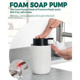 Umlaca Soap Dispenser, Refillable Ceramic Soap Dispenser, 350 ml, Large Pump Head is Easy to Press, Suitable for Kitchen, Bathroom (Matte White Foam Soap Dispenser)