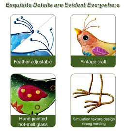 gronhof Garden Statues 3-Piece Metal & Glass Bird Figurines Set - Waterproof Outdoor Sculptures, Colorful Bird Garden Decorations Yard Art for Indoor & Outdoor Patio Lawn