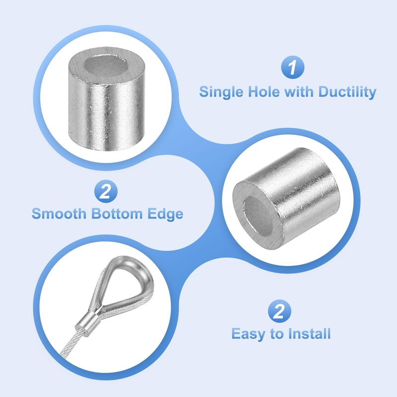 sourcing map Aluminum Wire Rope Stop Sleeve 1/8"(3mm) Crimping Loop