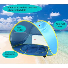 WDHHAR Baby Beach Tent, Pop Up Portable Sun Shelter for Infant & Toddler, Waterproof & 50+ UPF UV Protection, Outdoor Kiddie Pools, Kids Beach Shade Tent (Orange), small and medium, RE9115B