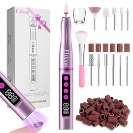 Flikino Cordless Nail Drill with UV NailLamp – 2-in-1 Rechargeable Electric Nail File & Flash Curing Lamp, 35000 RPM for Gel, Acrylic, Dip Powder Nails (Rose Gold)