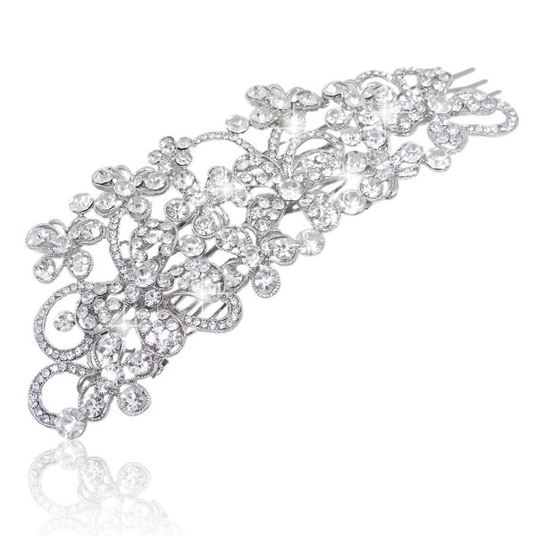 EVER FAITH Bridal Silver-Tone Luxury Lots Butterfly Austrian Crystal Clear Hair Comb Pin