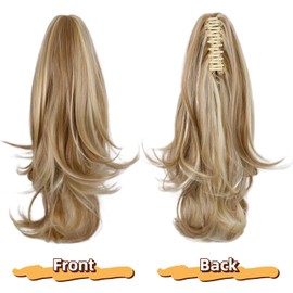 Ponytail Extension 16 Inch Claw Clip Pony Tails Hair Extensions Soft Natural Looking Synthetic Clip in Ponytail Blonde Ponytail Extension for Women