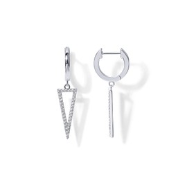 PAVOI - Pendientes colgantes de plata de ley S925 chapados en oro de 14 quilates para mujer | Pendientes Dainty (triángulo, chapado en blanco)