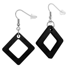 Soul-Cats 1 Paar viereckige Holz Ohrringe für Damen in der Farbe Schwarz