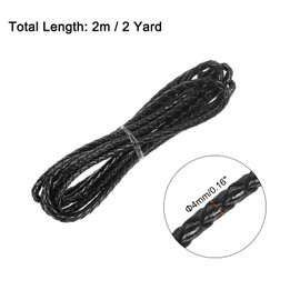 sourcing map Braided Leather Cord, Round Leather Bolo Tie String Rope for Crafts, Jewelry Making, Necklace, Bracelets, 4mm x 2m, Black