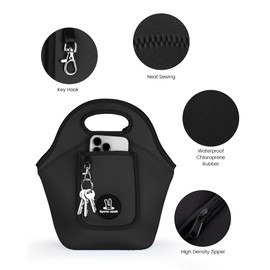 Sports rabbit Insulated Neoprene Lunch Bag for Women – Foldable Lunch Tote with Front Pocket for Phone & Keys – Reusable, Lightweight, Waterproof, Easy Clean – Ideal for Work, Travel, Picnic (black)