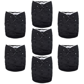 Nora's Nursery Cloth Diapers 7 Pack with 7 Inserts & 1 Wet Bag - Waterproof Cover, Washable, Reusable & One Size Adjustable Pocket Diapers for Newborns and Toddlers - Black Tie