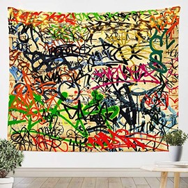 Manfei Graffiti Tapestry Street Art Hip Hop Wall Hanging for Bedroom Living Room Modern Fashion Design Wall Blanket Tapestries Microfiber Home Wall Decoration, Large 59.1 x 82.7 Inches