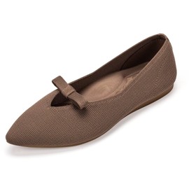 Frank Mully Women's Knitted Flats with Bow Pointed Toe Ballet Shoes Soft Fabric Ballerina Dressy Flats for Women Brown
