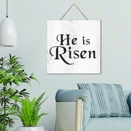 Modern Wall Decor Wood Wall Sign He Is Risen Antique Wall Art Wood Plaque Sign 12x12 Inch Wooden Hanging Signs Home Decor for Table Window