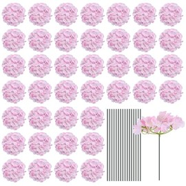 MECCANIXITY - Flores artificiales de seda para hortensias artificiales de color rosa claro con tallos y flores de hortensia completas para centros de mesa de boda, decoración de fiesta, juego de 30