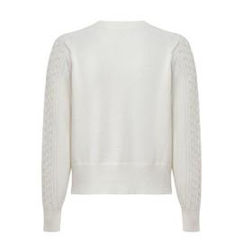 Women’s Cable Knit Long Sleeve Cardigan Button Down Open Front Crew Neck Fall White Crop Knitwear（White，Medium）