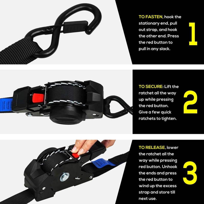 ANLULOAD Retractable Ratchet Strap(1 in x 9.8 ft),Ratchet Tie Down